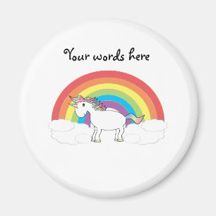 White unicorn on rainbow and clouds magnet