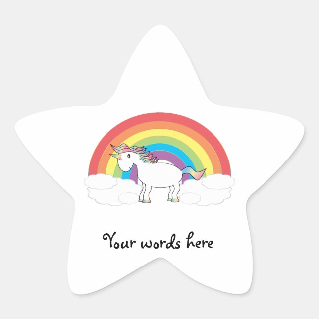 White unicorn on rainbow and clouds star sticker (Front)