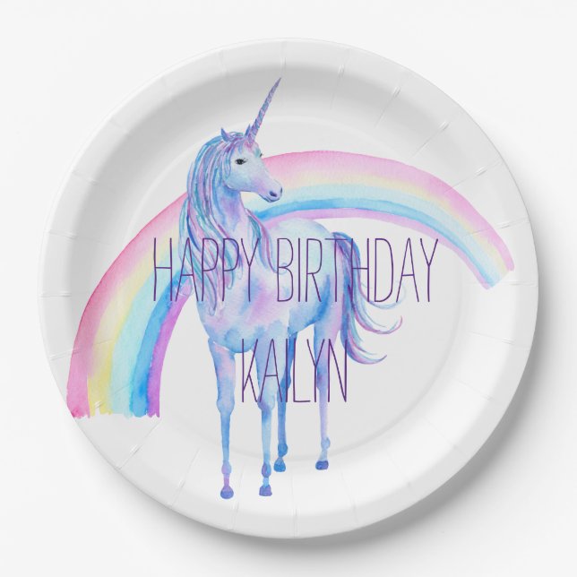 White Unicorn Paper Plate (Front)