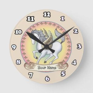 White Unicorn Pegasus clock