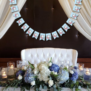 White Unicorn Pink Flowers Blue Bunting Flags