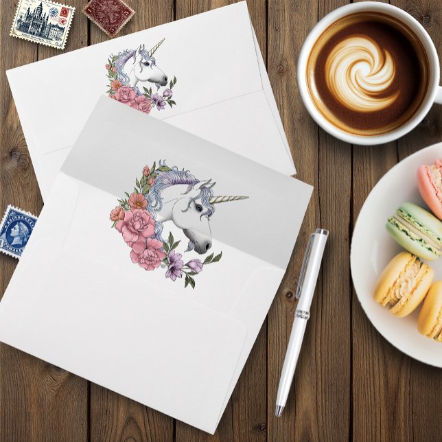 White Unicorn Pink Flowers Blue Envelope (Creator Uploaded)