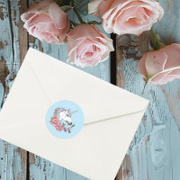 White Unicorn Pink Flowers Blue Wedding