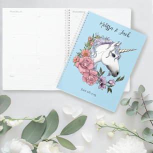 White unicorn Pink Flowers Blue Wedding Planner
