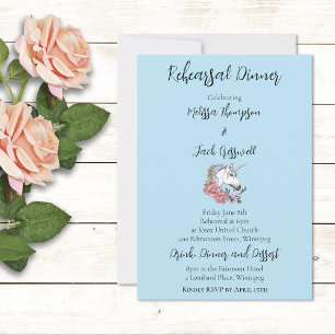 White Unicorn Pink Flowers Wedding Invitation