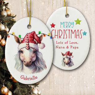 White Unicorn Pony Kids Christmas Ceramic Ornament
