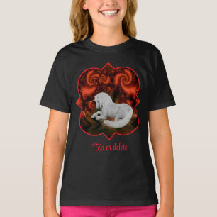 White Unicorn Red Fractal Fantasy Horse Art T-Shirt