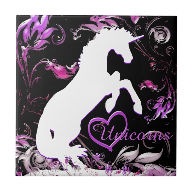 White Unicorn V (Colourful Splash) Tile (Front)