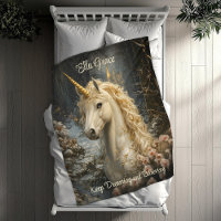 White Unicorn Winter Castle Fairytale Snowy Pines