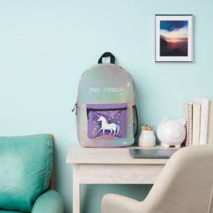 White Unicorn with Stars Printed Backpack