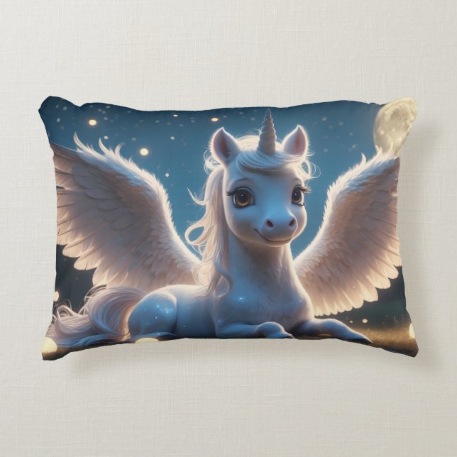 White unicorn with wings accent pillow (Front)