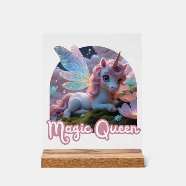 White unicorn with wings - Magic Queen Acrylic Sign (Front)