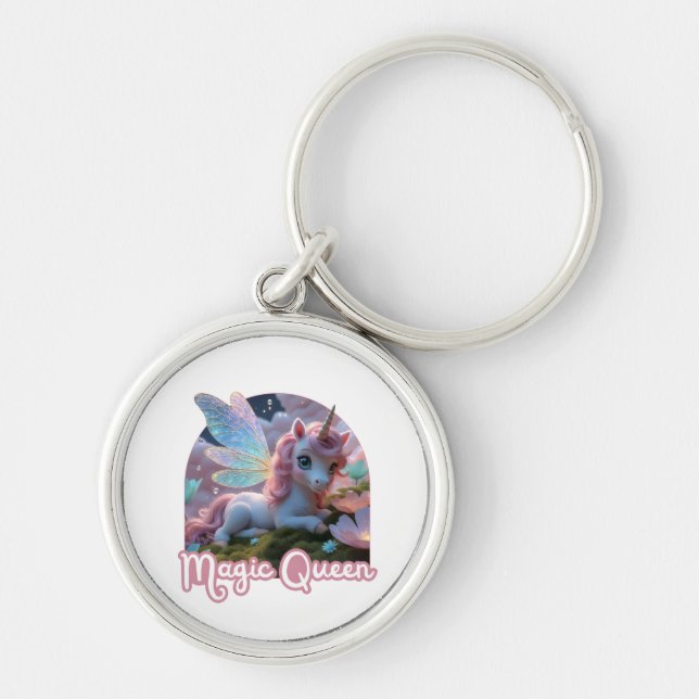 White unicorn with wings - Magic Queen Keychain (Front)