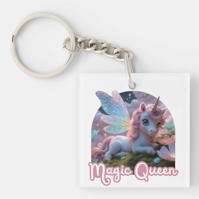 White unicorn with wings - Magic Queen Keychain (Front)