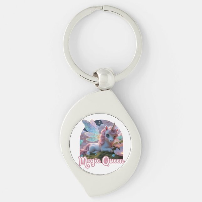 White unicorn with wings - Magic Queen Keychain (Front)