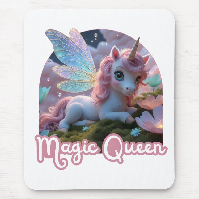 White unicorn with wings - Magic Queen Mouse Pad (Front)