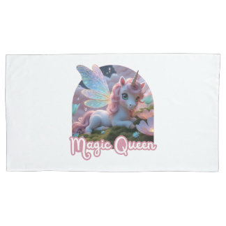 White unicorn with wings - Magic Queen Pillowcase