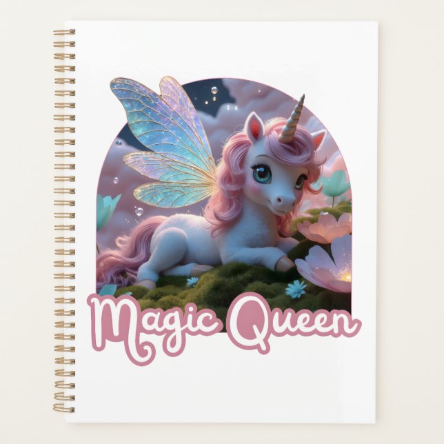 White unicorn with wings - Magic Queen Planner (Front)