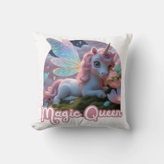 White Unicorn with Wings - Magic Queen Throw Pillow