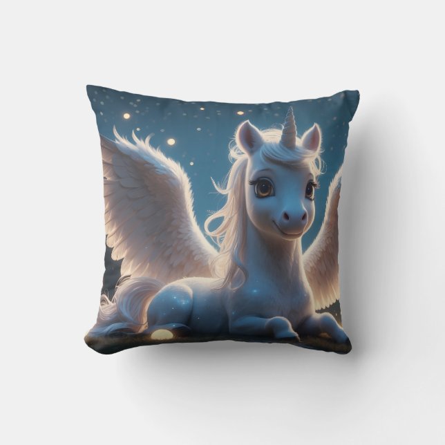 White unicorn with wings throw pillow (Front)