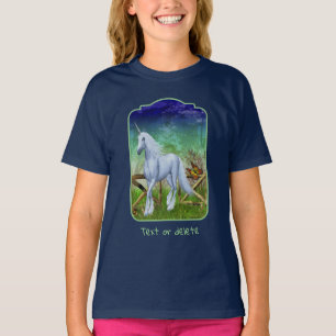 White Unicorn Woodland Gate Fantasy Horse Art T-Shirt