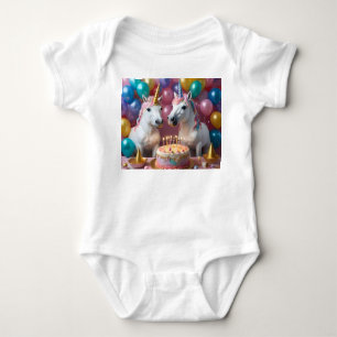 White Unicorns Celebrating Their Birthday, Baby Bodysuit