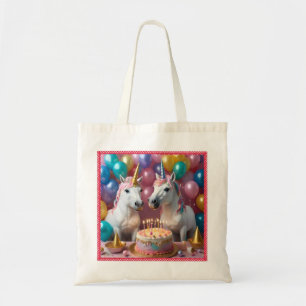 White Unicorns Celebrating Their Birthday, Tote Bag