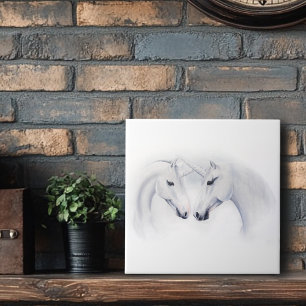 White Unicorns Couple Tile