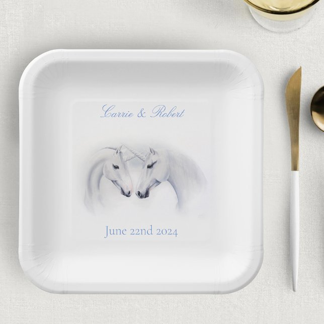 White Unicorns Love Couple Paper Plate (Creator Uploaded)