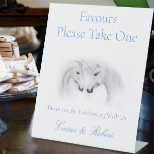 White Unicorns Love Couple Wedding Favours Pedestal Sign