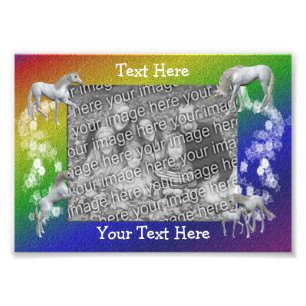 White Unicorns Rainbow Colours Photo Frame Print