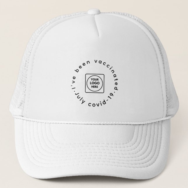 White Vaccinated Staff Hat | Custom Business Logo (Front)