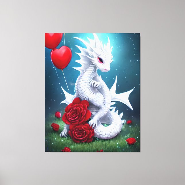 White Valentine Love Dragon Canvas Print (Front)