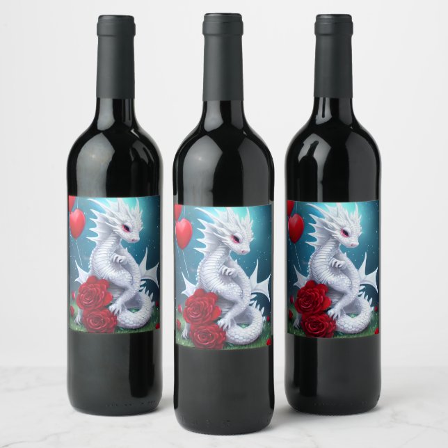 White Valentine Love Dragon Wine Label (Bottles)