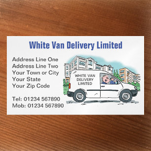 White Van Man with Name on Company Van Magnetic Business Card