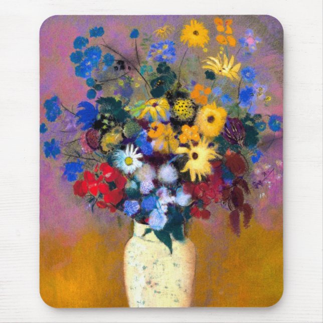 White Vase with Flowers Odilon Redon Mouse Pad (Front)