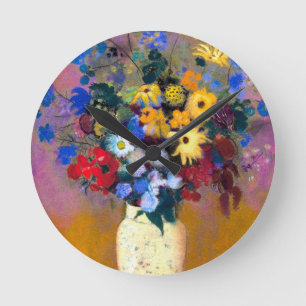 White Vase with Flowers Odilon Redon Round Clock