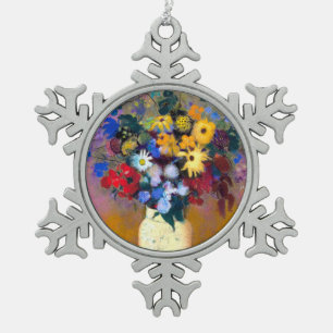 White Vase with Flowers Odilon Redon Snowflake Pewter Christmas Ornament