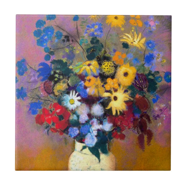 White Vase with Flowers Odilon Redon Tile (Front)