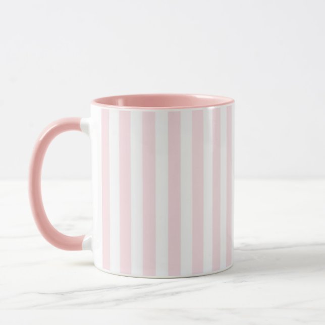 White Vertical Striped Mug with Light Pink Lines  (Left)