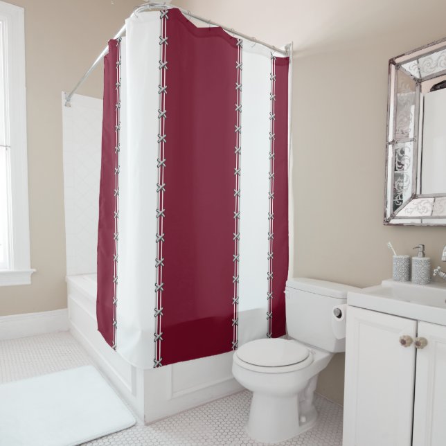 White vertical stripes, stitched on burgundy (In Situ)