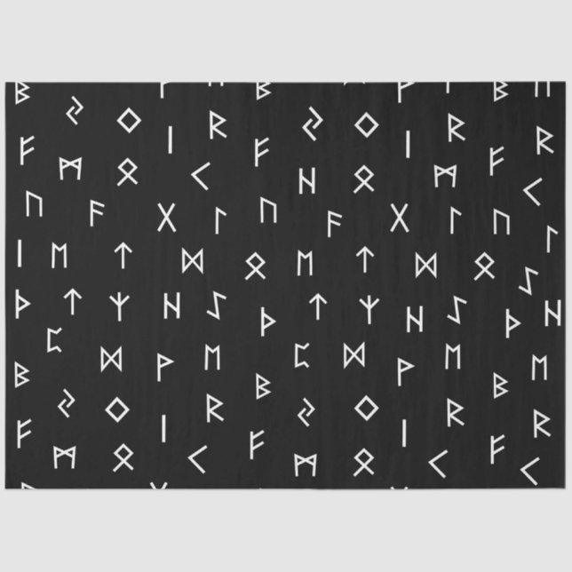 White Viking Runes on Black Background Tissue Paper (Front)