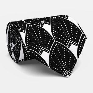 White Vintage Art Deco Pattern on Dark Grey Tie