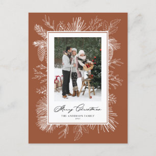 White Vintage Botanical Frame Terracotta Photo Holiday Postcard