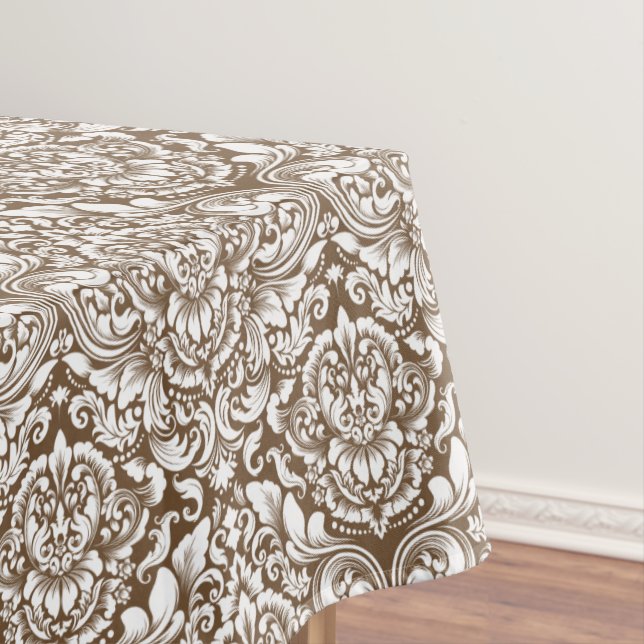 White Vintage Brocade Damask Pick Colour Backgroun Tablecloth (In Situ)