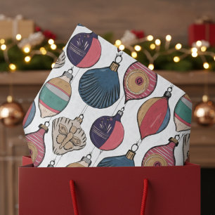 White Vintage Christmas Ornaments Pattern Tissue Paper