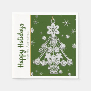 White Vintage Christmas Tree Ornament Template Napkin