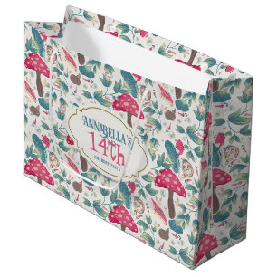 White Vintage Cottagecore Mushroom Birthday Large Gift Bag