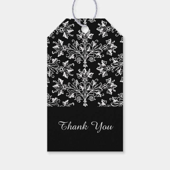 White Vintage Damask Pattern Custom Thank You Tag (Front)