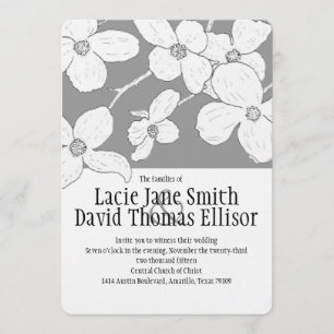 White Vintage Dogwood on Grey Wedding Invitation
